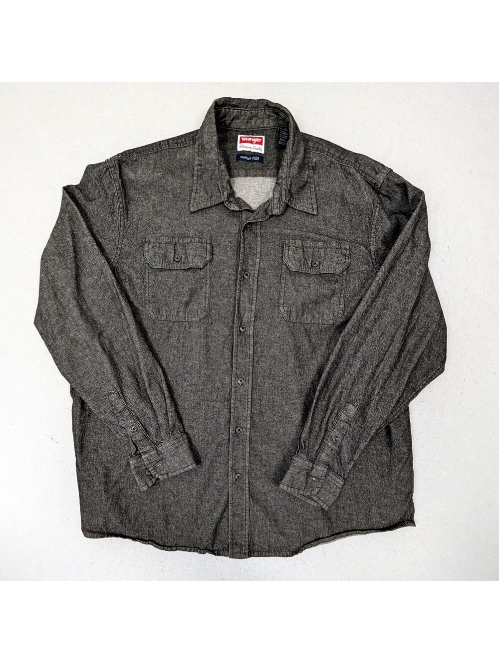Wrangler Comfort Flex Shirt Mens XL Gray Micro Dot Long Sleeve Button Up